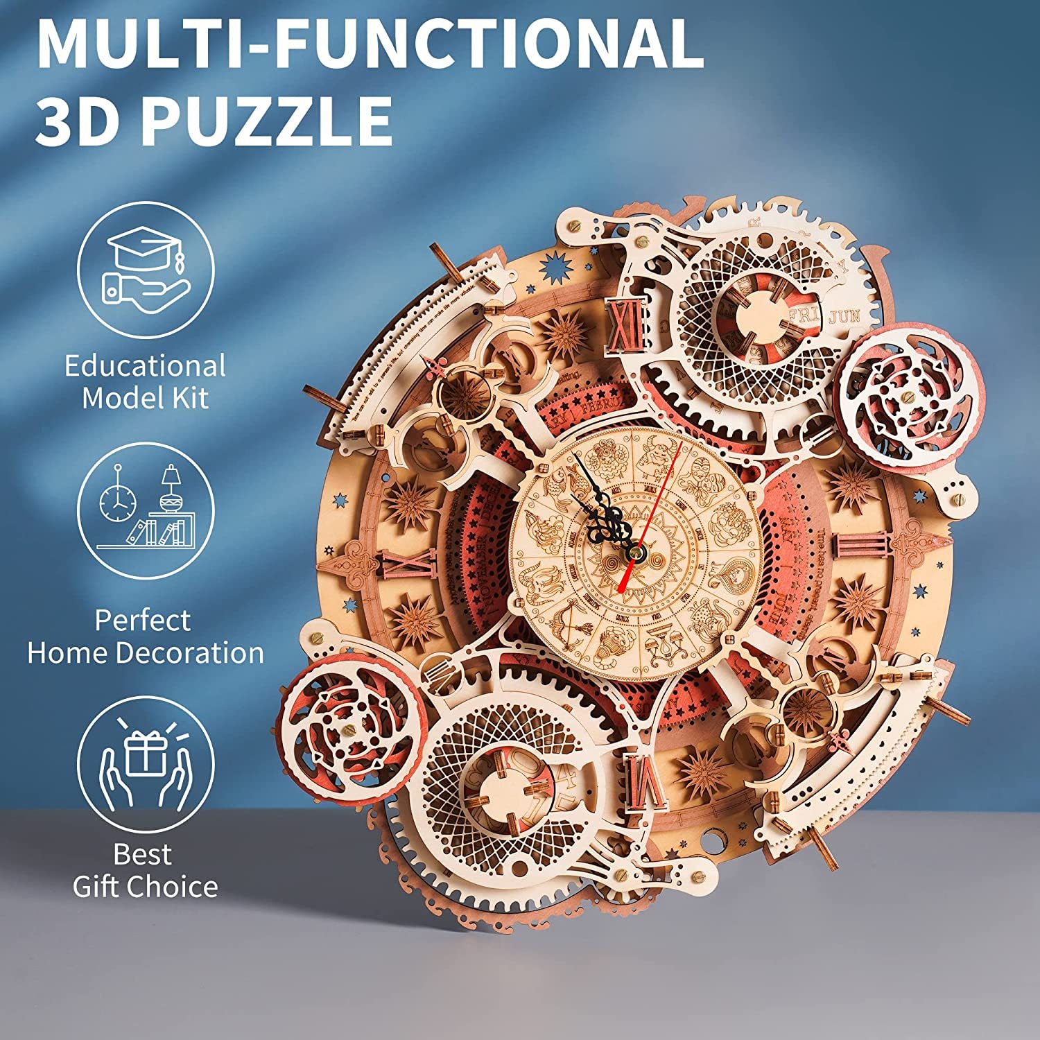 Zodiac Mechanical Art: 3D Wooden Wall Clock Puzzle Kit - Image 5