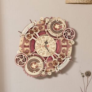 Zodiac Mechanical Art: 3D Wooden Wall Clock Puzzle Kit