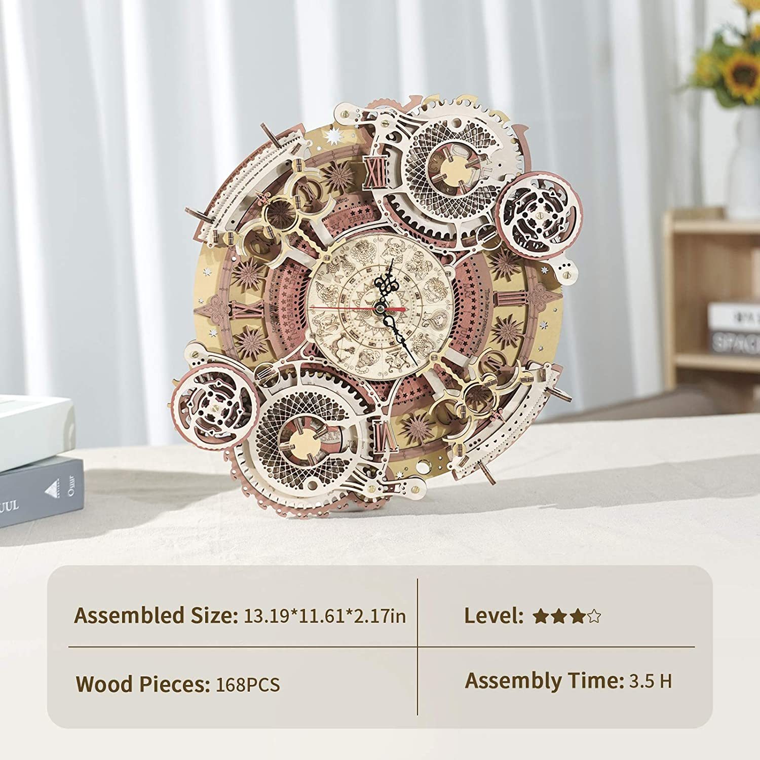 Zodiac Mechanical Art: 3D Wooden Wall Clock Puzzle Kit - Image 9