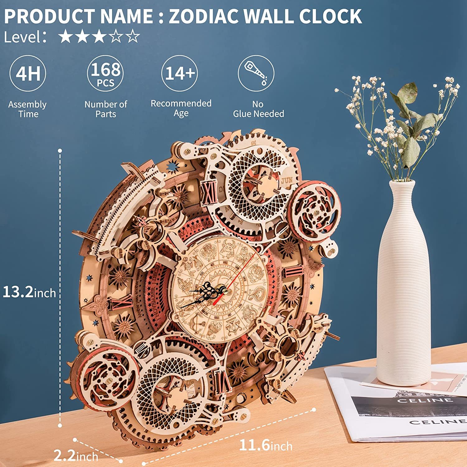 Zodiac Mechanical Art: 3D Wooden Wall Clock Puzzle Kit - Image 8