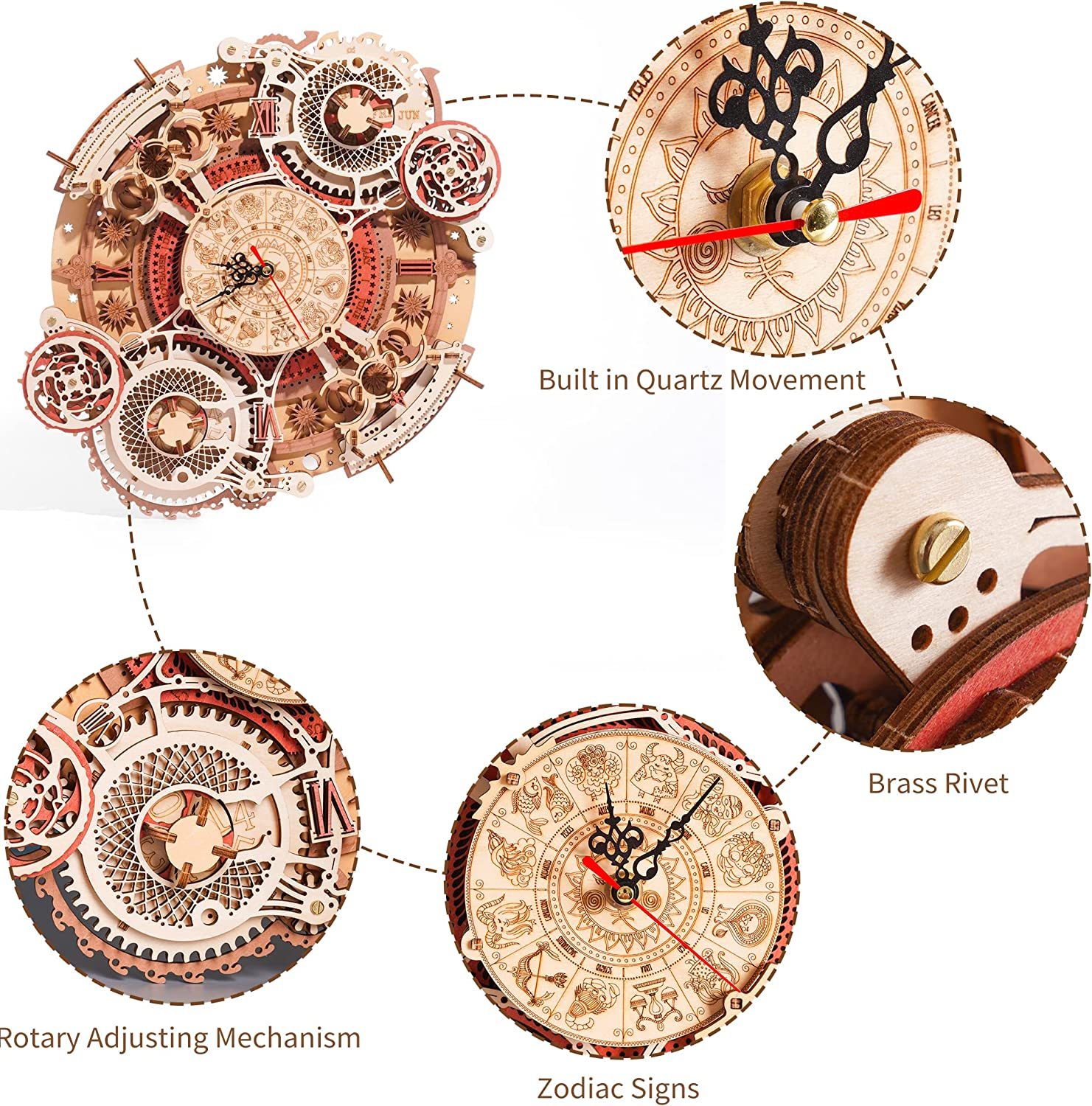 Zodiac Mechanical Art: 3D Wooden Wall Clock Puzzle Kit - Image 3