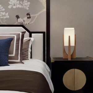 Retro Wooden Bedside Table Lamp – Fabric Shade