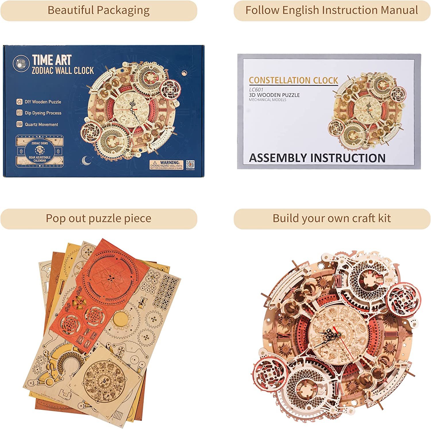 Zodiac Mechanical Art: 3D Wooden Wall Clock Puzzle Kit - Image 10