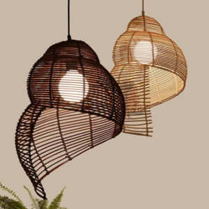 Snail Rattan Pendant Light - Vintage Wicker Hanging Lamp