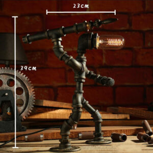 Robot Industrial Pipe Table Lamp - Vintage Retro Loft Metal Desk Light - Nox Decor Lighting