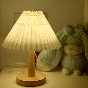 USB Pleated Table Lamp - Korean Style Cream Linen Desk Light for Bedroom