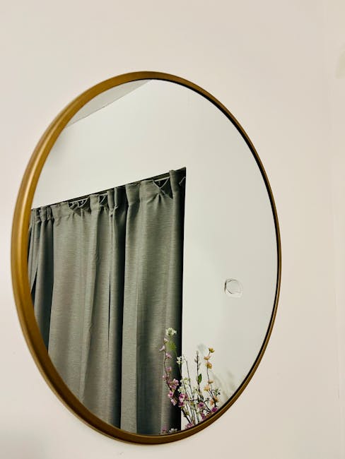 large round wall mirror gold frame styled interior, Nox Decor