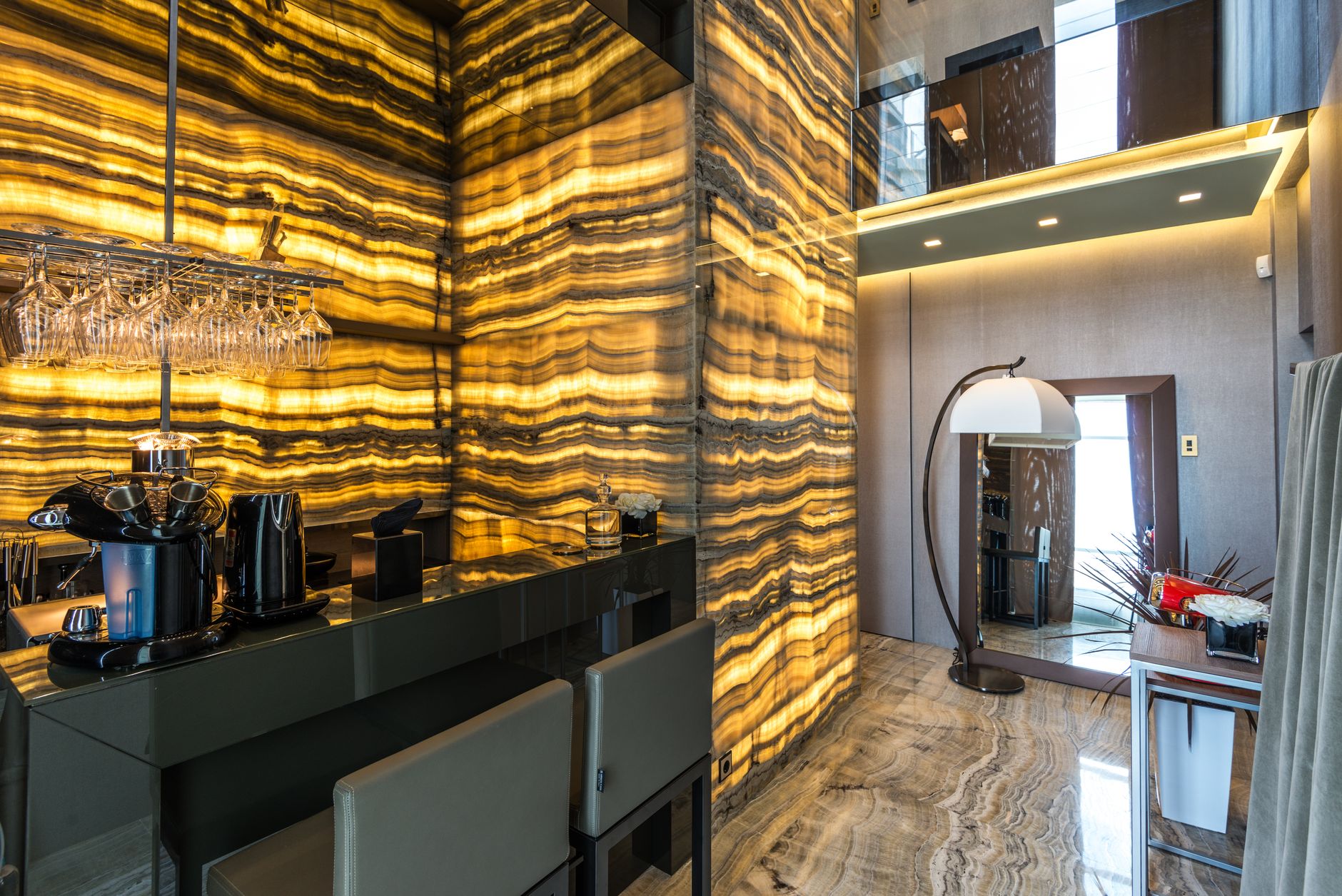 High End Home Staging Decor Canada for Ambiance 17 Lumina Glass: Solar-Quartz Silent Luxury Wall Clock showcasing warmth and function in stylish decor.
